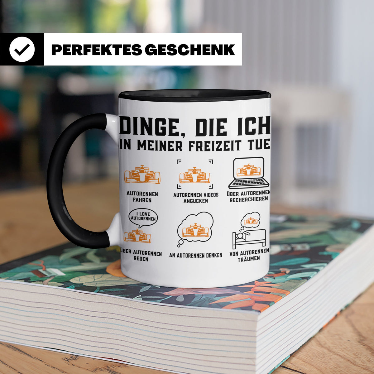 Autorennen Tasse Dinge die ich in meiner Freizeit tue, lusti – Schwarz [farbe:schwarz]