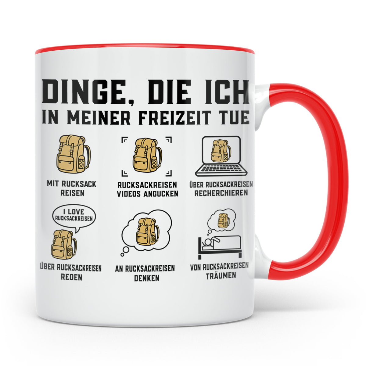 Rucksackreisen Tasse mit Spruch Dinge die ich tue | Geschenk – Rot [farbe:rot]