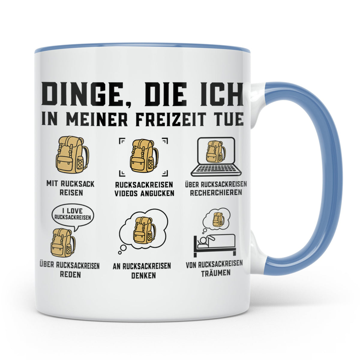 Rucksackreisen Tasse mit Spruch Dinge die ich tue | Geschenk – Blau [farbe:blau]