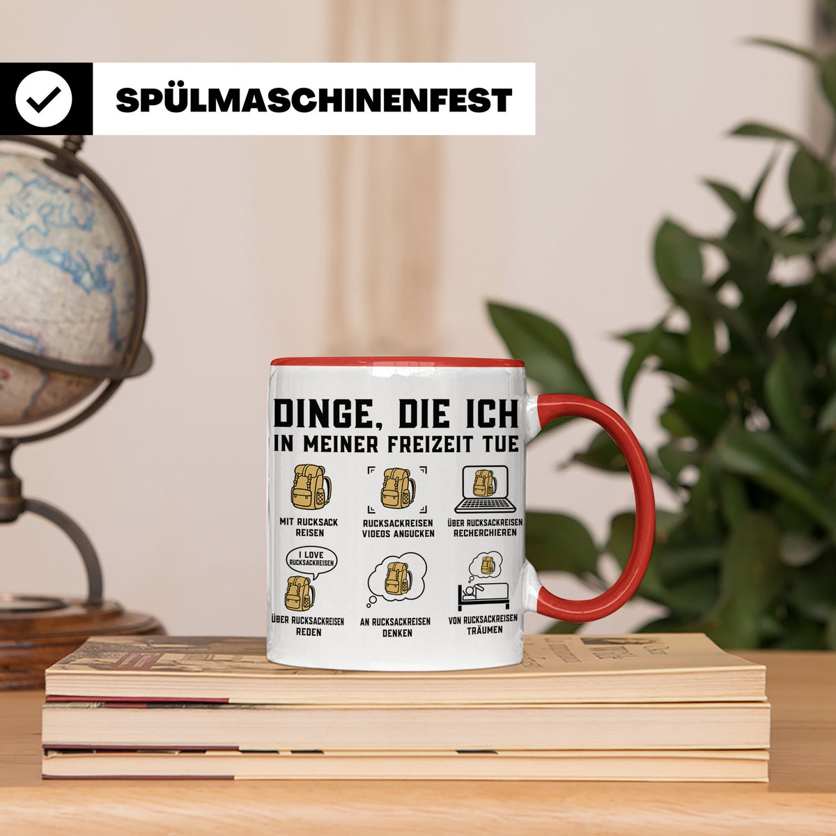 Rucksackreisen Tasse mit Spruch Dinge die ich tue | Geschenk – Rot [farbe:rot]