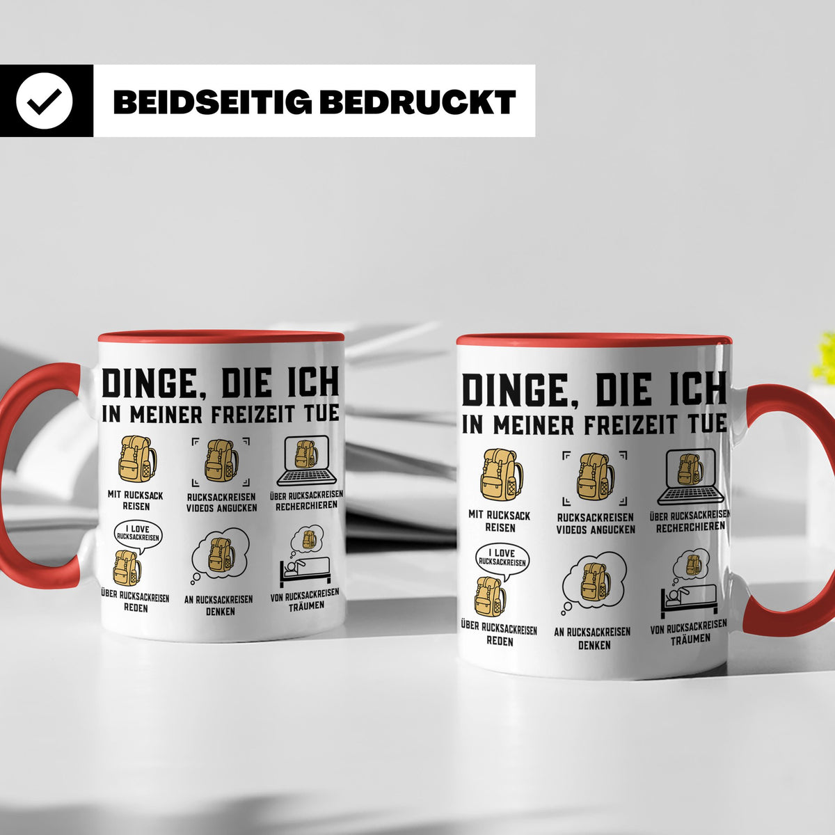 Rucksackreisen Tasse mit Spruch Dinge die ich tue | Geschenk – Rot [farbe:rot]