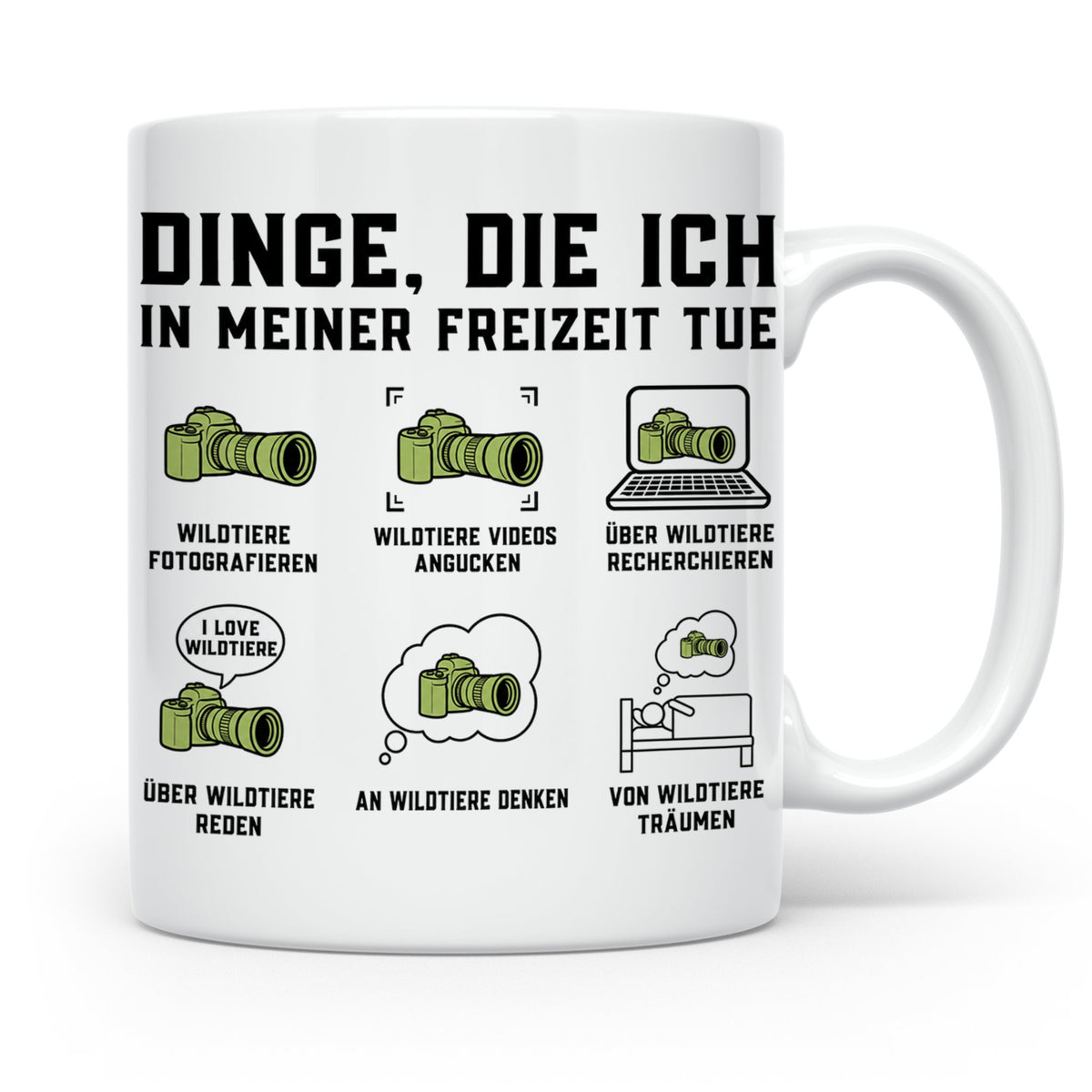 Wildtierfotografie Tasse lustiger Spruch, Dinge die ich in m – Weiß [farbe:weiß]