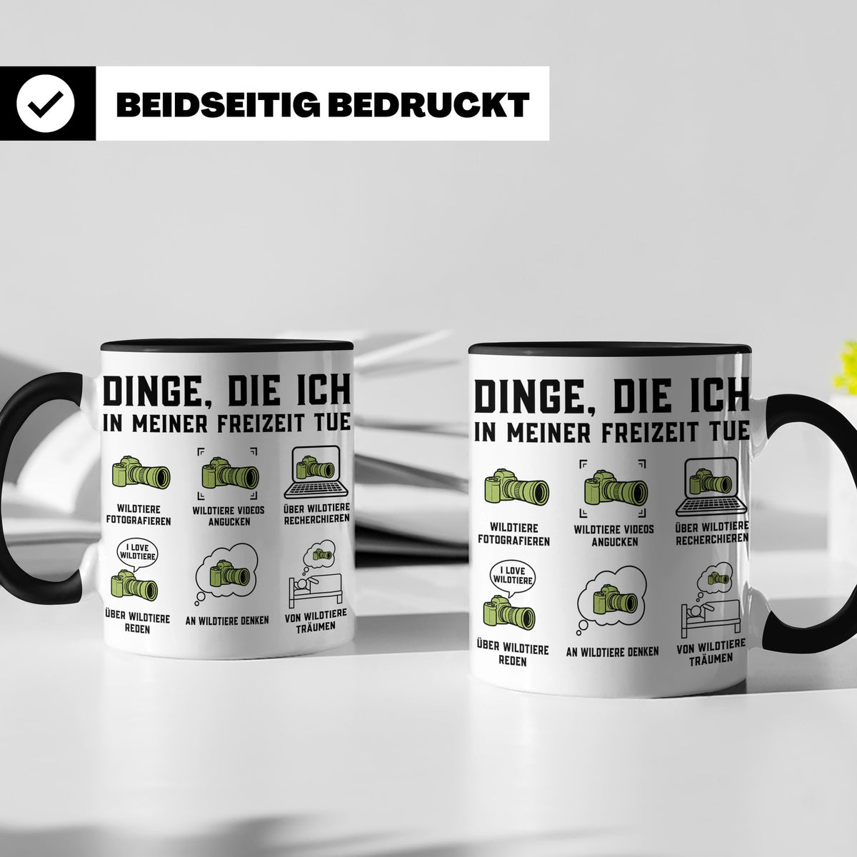 Wildtierfotografie Tasse lustiger Spruch, Dinge die ich in m – Schwarz [farbe:schwarz]