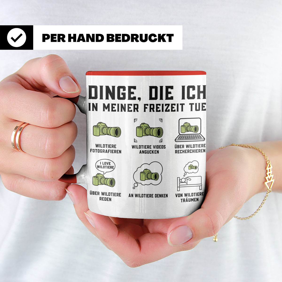 Wildtierfotografie Tasse lustiger Spruch, Dinge die ich in m – Rot [farbe:rot]
