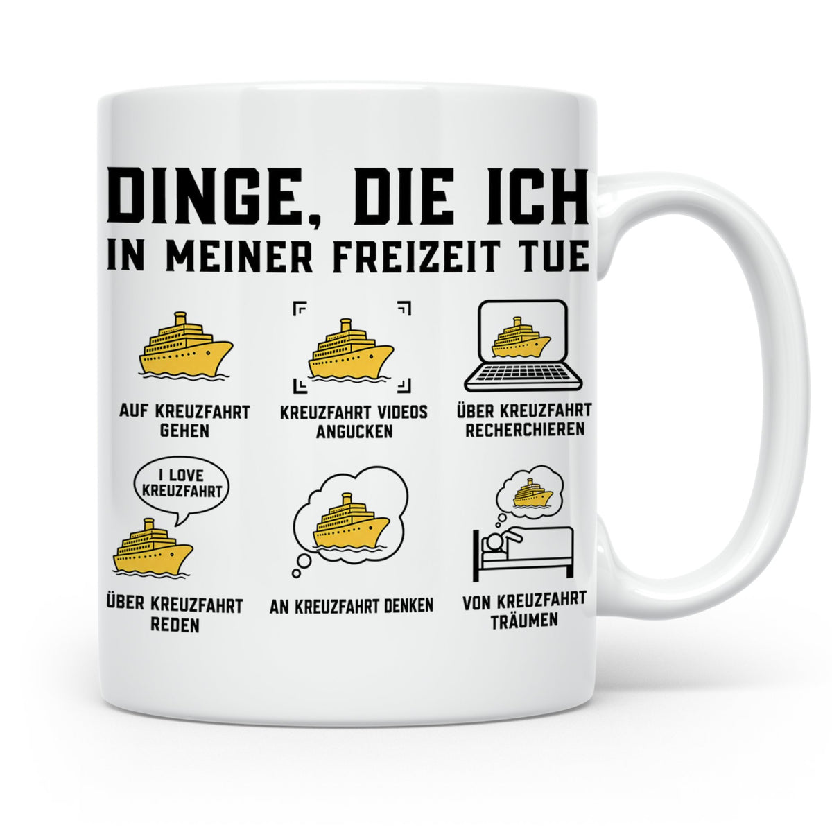 Kreuzfahrt Tasse mit Spruch 'Dinge die ich in meiner Freizei – Weiß [farbe:weiß]