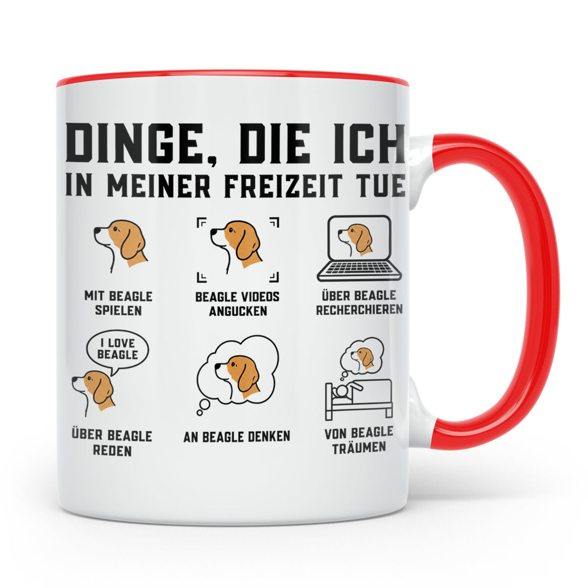 Beagle Tasse Spruch 'Dinge die ich tue' für Beagle Mama & Pa – Rot [farbe:rot]
