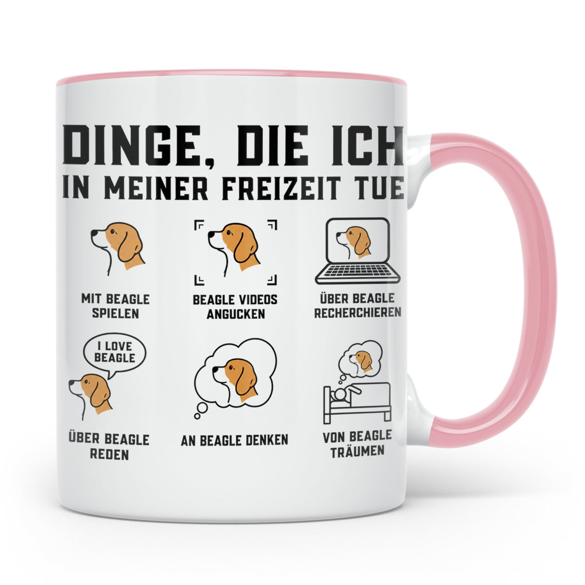Beagle Tasse Spruch 'Dinge die ich tue' für Beagle Mama & Pa – Rosa [farbe:rosa]
