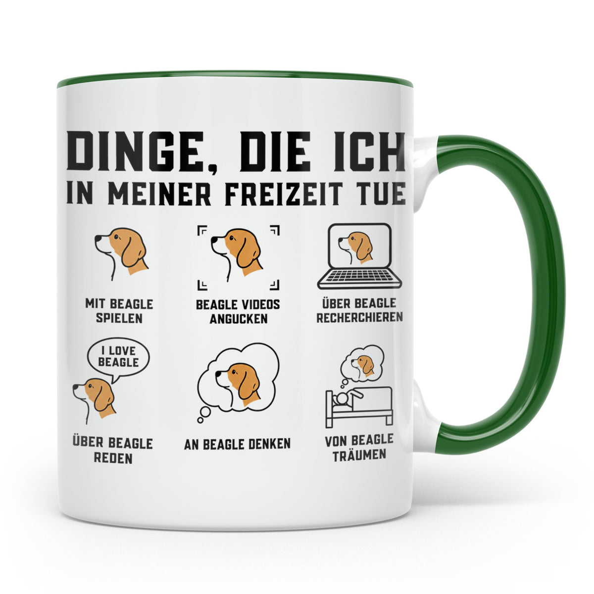 Beagle Tasse Spruch 'Dinge die ich tue' für Beagle Mama & Pa – Grün [farbe:grün]