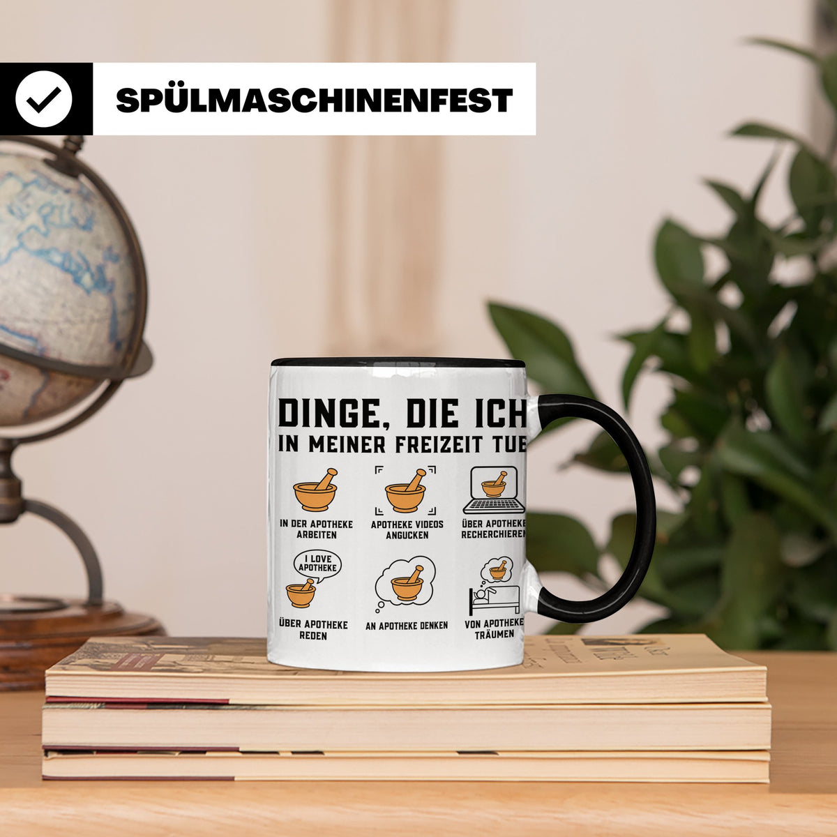Apotheker Tasse mit Spruch Dinge die ich in meiner Freizeit  – Schwarz [farbe:schwarz]
