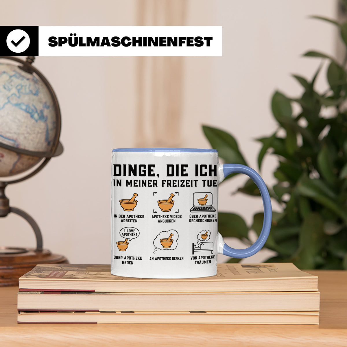 Apotheker Tasse mit Spruch Dinge die ich in meiner Freizeit  – Blau [farbe:blau]