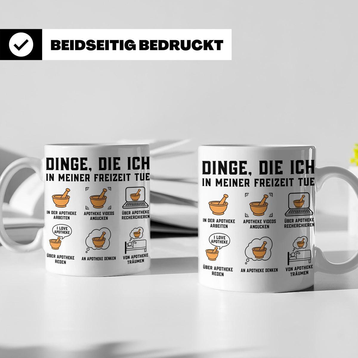 Apotheker Tasse mit Spruch Dinge die ich in meiner Freizeit  – Weiß [farbe:weiß]
