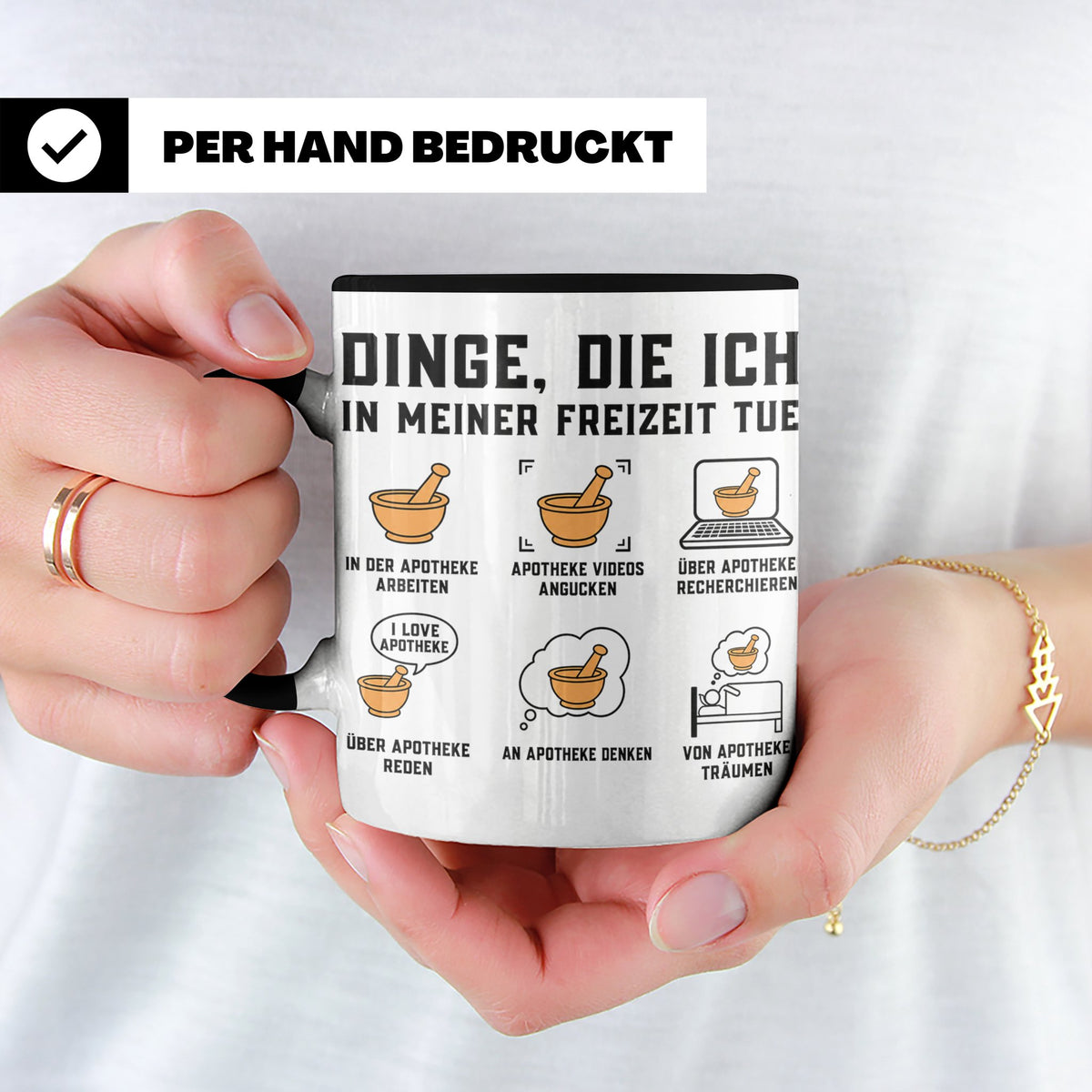 Apotheker Tasse mit Spruch Dinge die ich in meiner Freizeit  – Schwarz [farbe:schwarz]