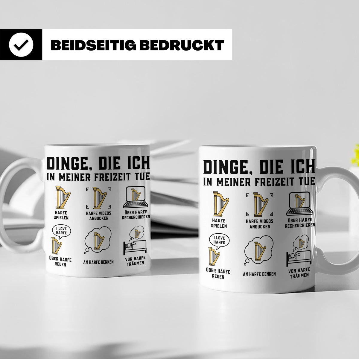 Harfe Tasse für Harfenisten, lustiger Spruch Dinge die ich t – Weiß [farbe:weiß]