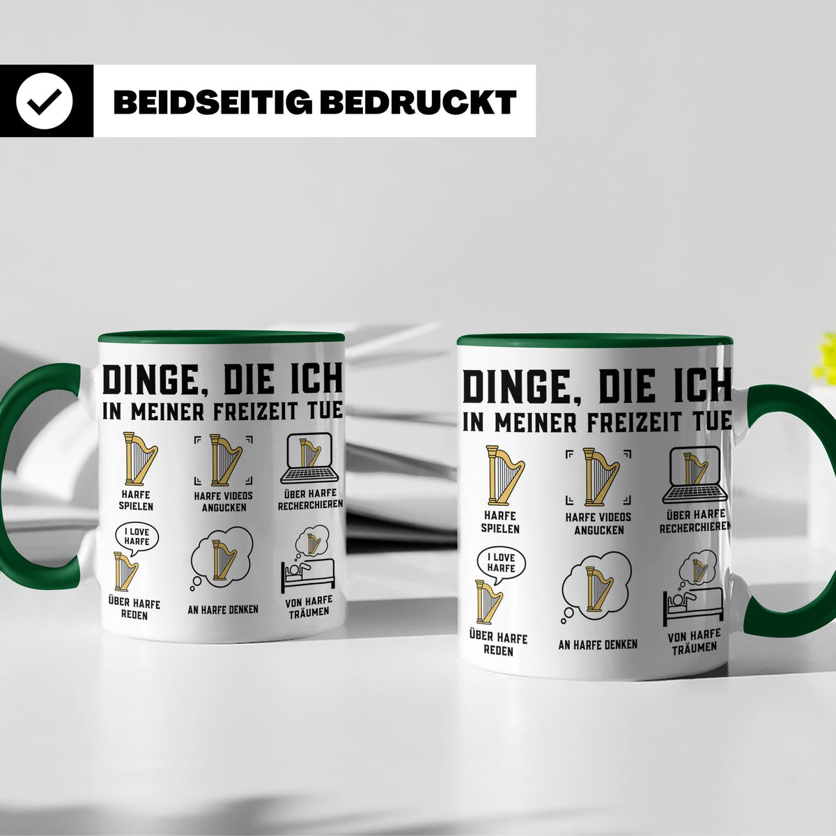 Harfe Tasse für Harfenisten, lustiger Spruch Dinge die ich t – Grün [farbe:grün]