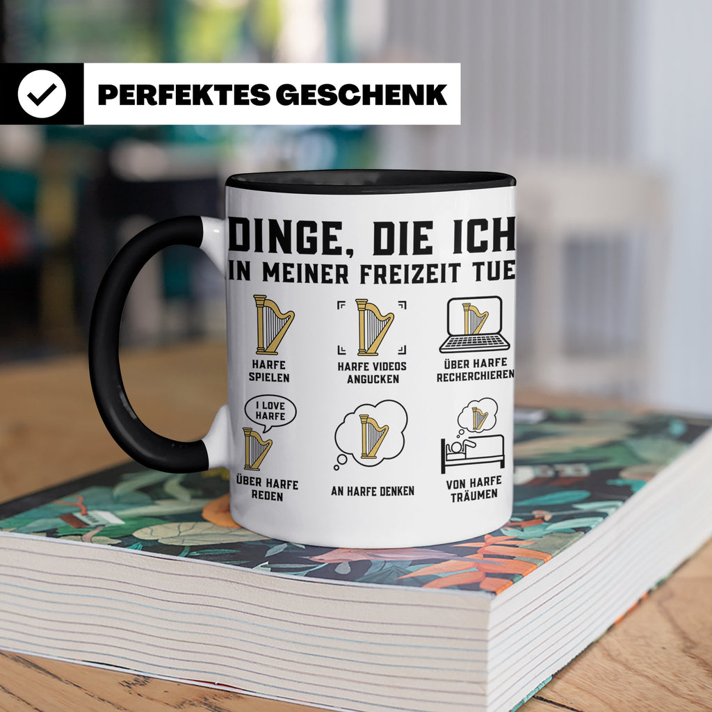 Harfe Tasse für Harfenisten, lustiger Spruch Dinge die ich t – Schwarz [farbe:schwarz]