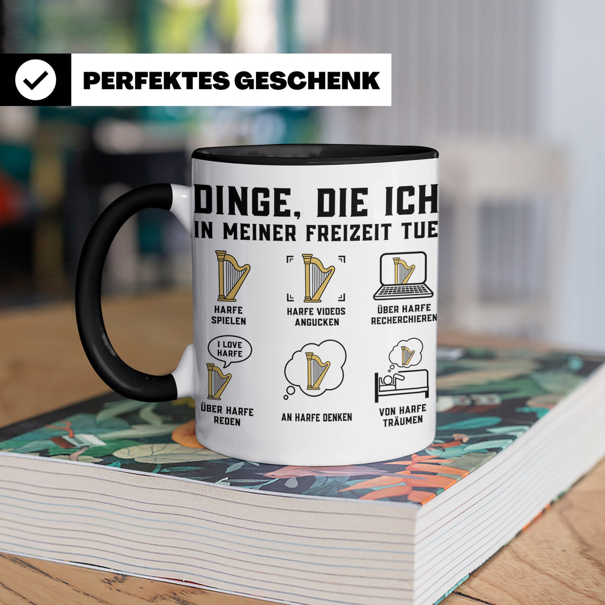 Harfe Tasse für Harfenisten, lustiger Spruch Dinge die ich t – Schwarz [farbe:schwarz]