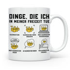 Hausmeister Tasse mit Spruch Dinge die ich in meiner Freizei – Weiß [farbe:weiß]