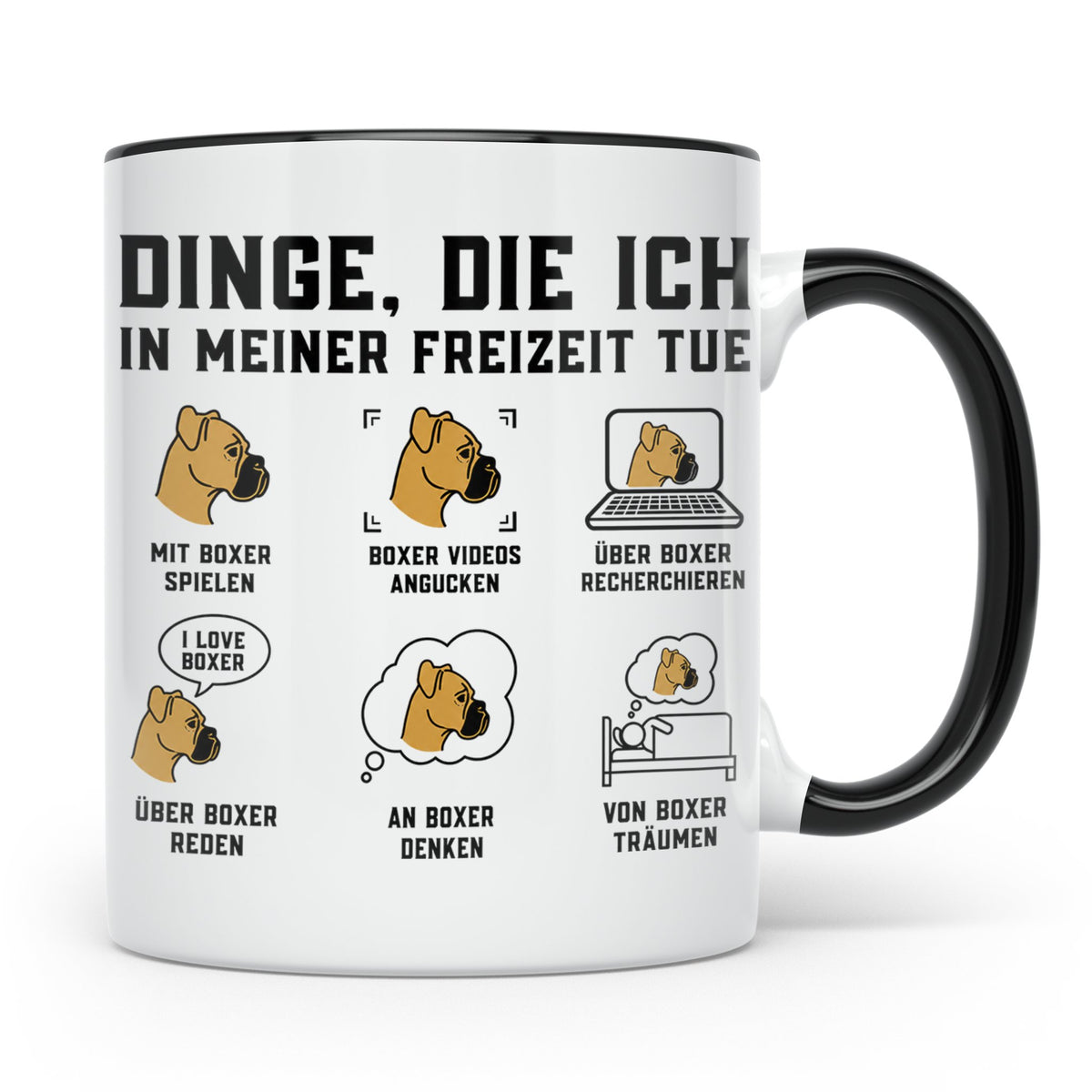 Boxer Hund Tasse 'Dinge die ich in meiner Freizeit tue' | lu – Schwarz [farbe:schwarz]