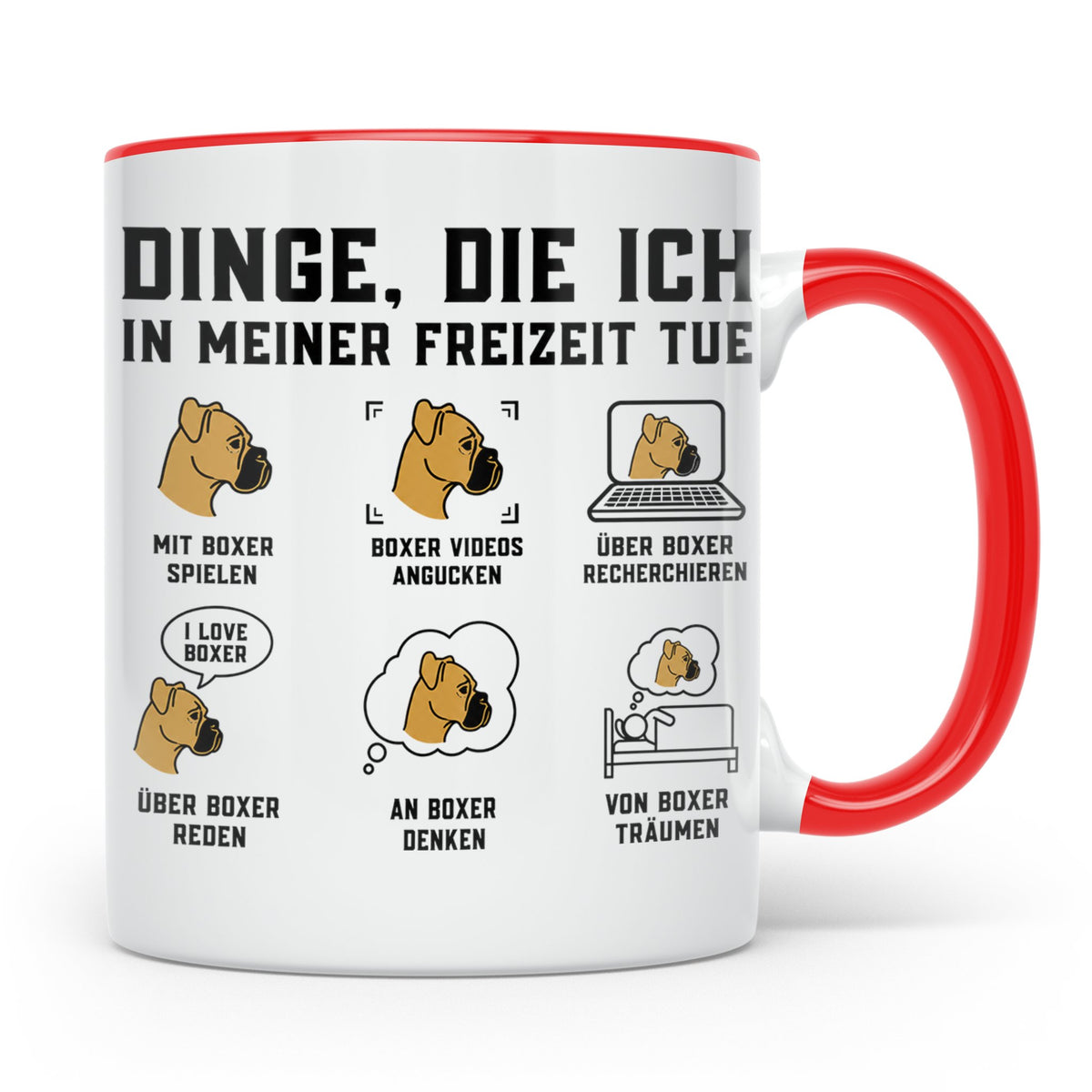 Boxer Hund Tasse 'Dinge die ich in meiner Freizeit tue' | lu – Rot [farbe:rot]