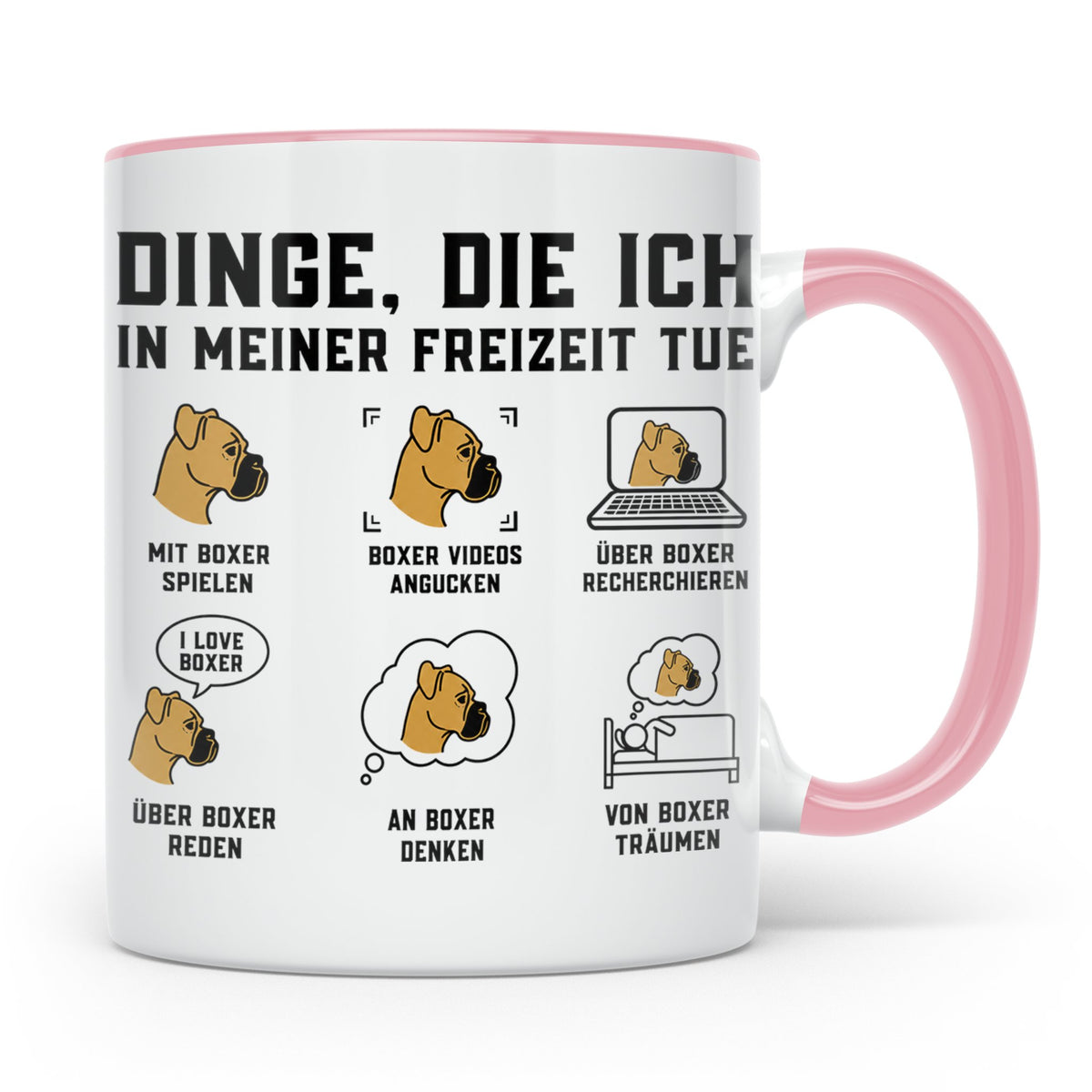 Boxer Hund Tasse 'Dinge die ich in meiner Freizeit tue' | lu – Rosa [farbe:rosa]
