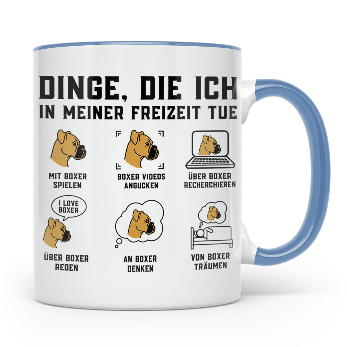 Boxer Hund Tasse 'Dinge die ich in meiner Freizeit tue' | lu – Blau [farbe:blau]