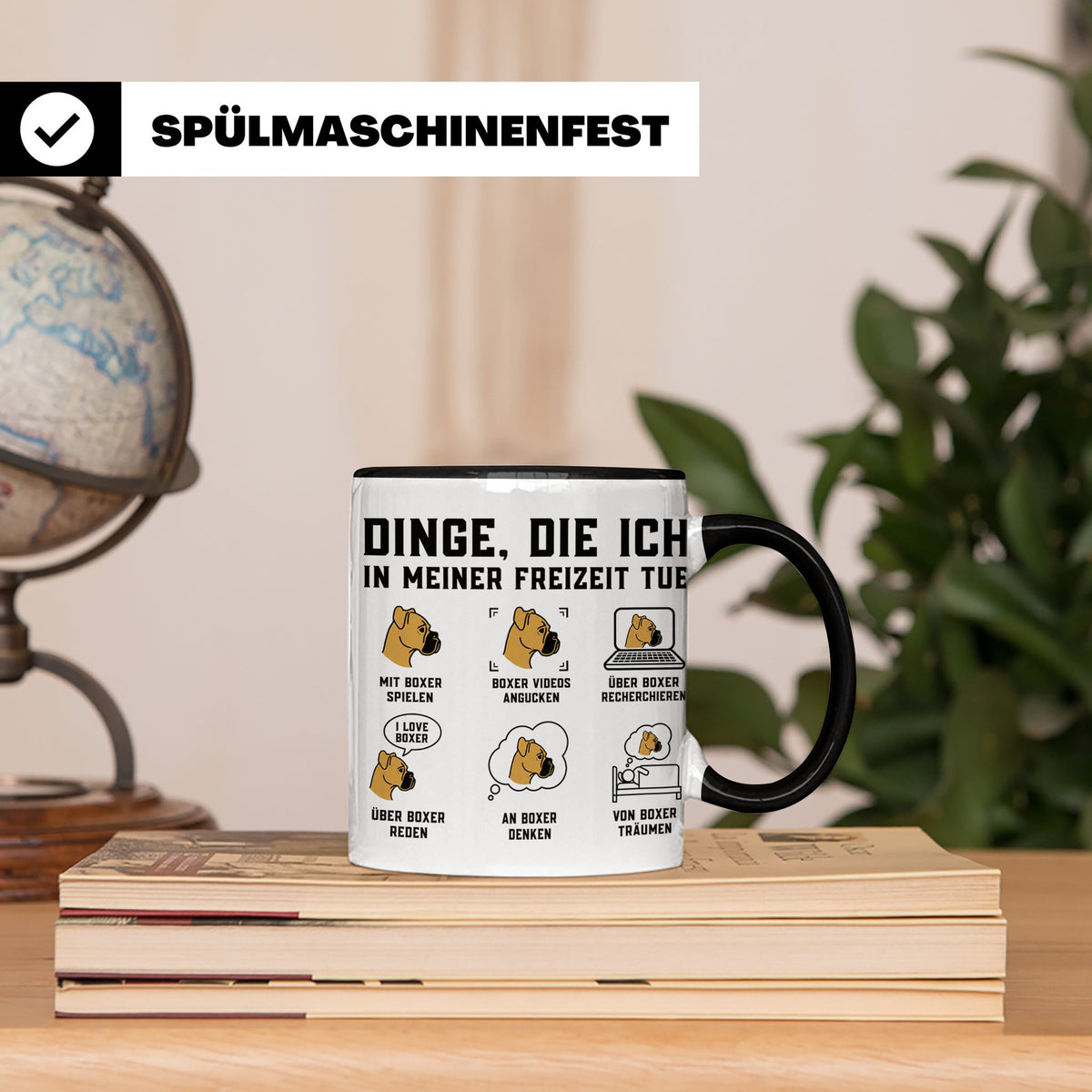 Boxer Hund Tasse 'Dinge die ich in meiner Freizeit tue' | lu – Schwarz [farbe:schwarz]