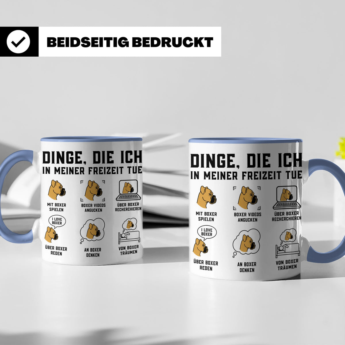 Boxer Hund Tasse 'Dinge die ich in meiner Freizeit tue' | lu – Blau [farbe:blau]