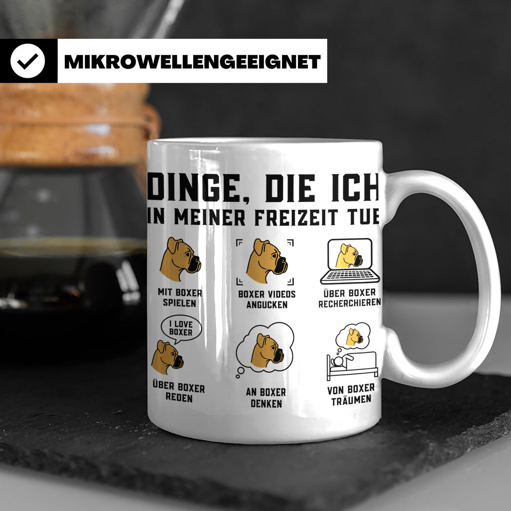 Boxer Hund Tasse 'Dinge die ich in meiner Freizeit tue' | lu – Weiß [farbe:weiß]