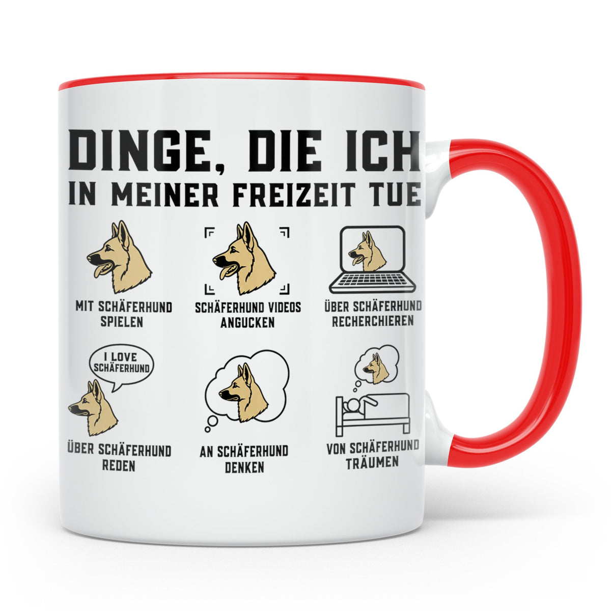 Schäferhund Tasse mit Spruch "Dinge die ich in meiner Freize – Rot [farbe:rot]