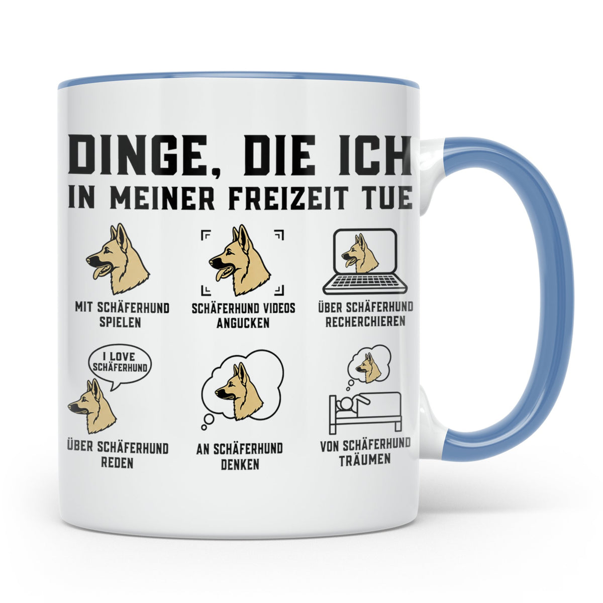 Schäferhund Tasse mit Spruch "Dinge die ich in meiner Freize – Blau [farbe:blau]