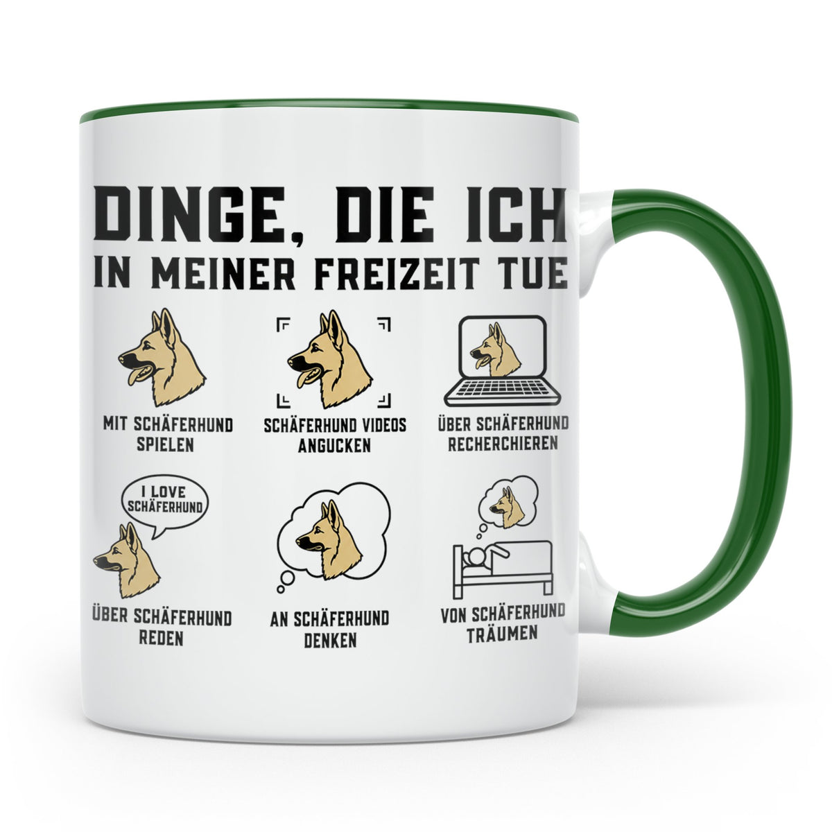 Schäferhund Tasse mit Spruch "Dinge die ich in meiner Freize – Grün [farbe:grün]