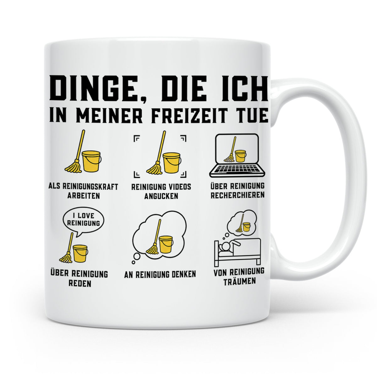 Reinigungskraft Tasse mit Spruch Dinge die ich in meiner Fre – Weiß [farbe:weiß]
