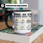 Reinigungskraft Tasse mit Spruch Dinge die ich in meiner Fre – Schwarz [farbe:schwarz]