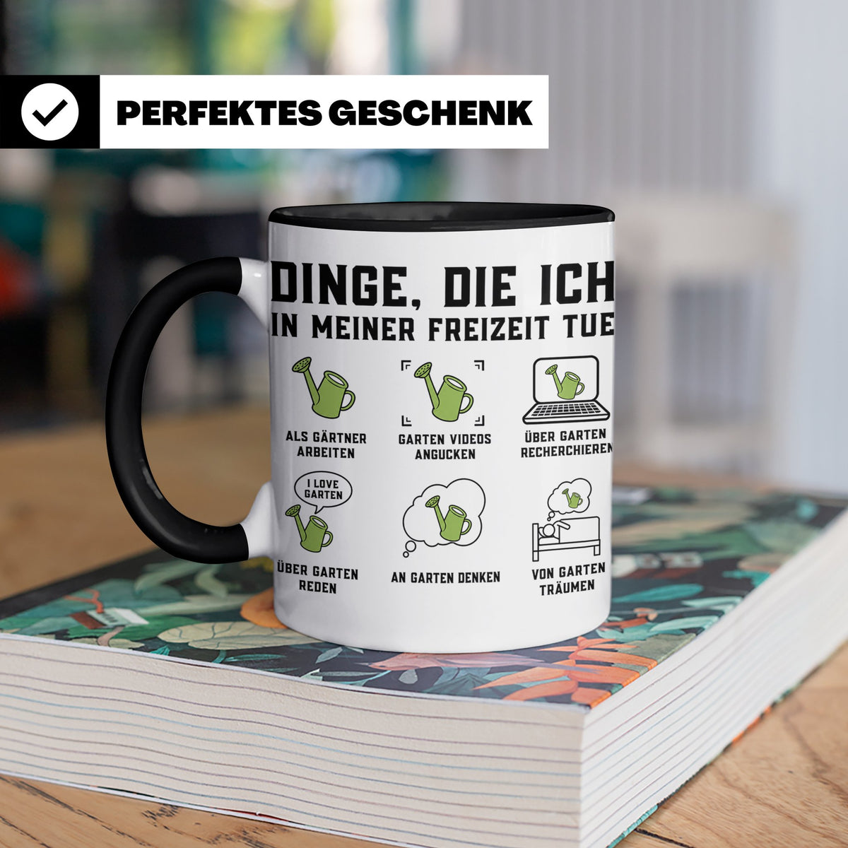Gärtner Tasse lustig Dinge die ich in meiner Freizeit tue Sp – Schwarz [farbe:schwarz]