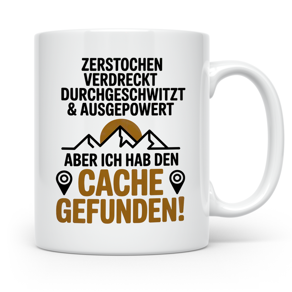 Geocaching Tasse - Zerstochen Verdreckt Cache gefunden Gesch – Weiß [farbe:weiß]