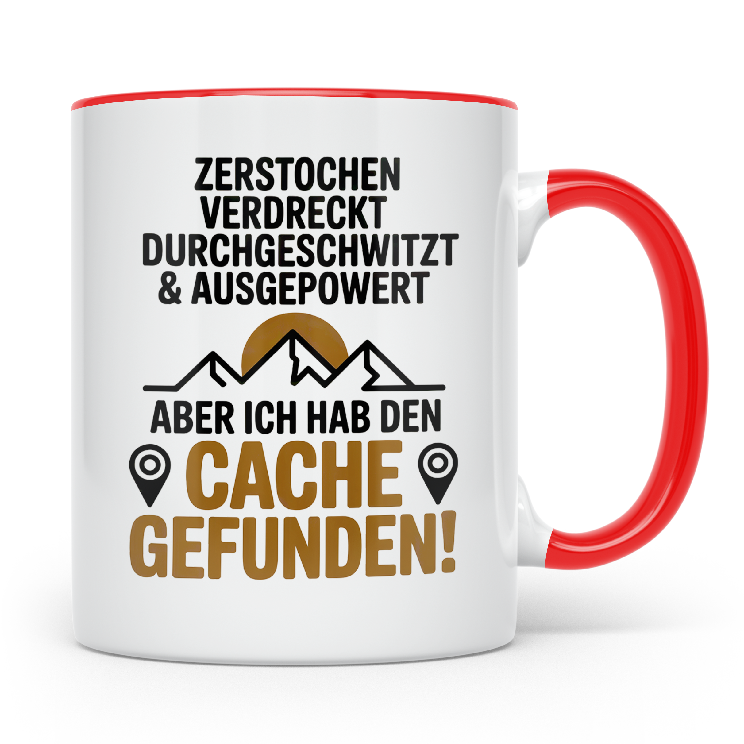 Geocaching Tasse - Zerstochen Verdreckt Cache gefunden Gesch – Rot [farbe:rot]