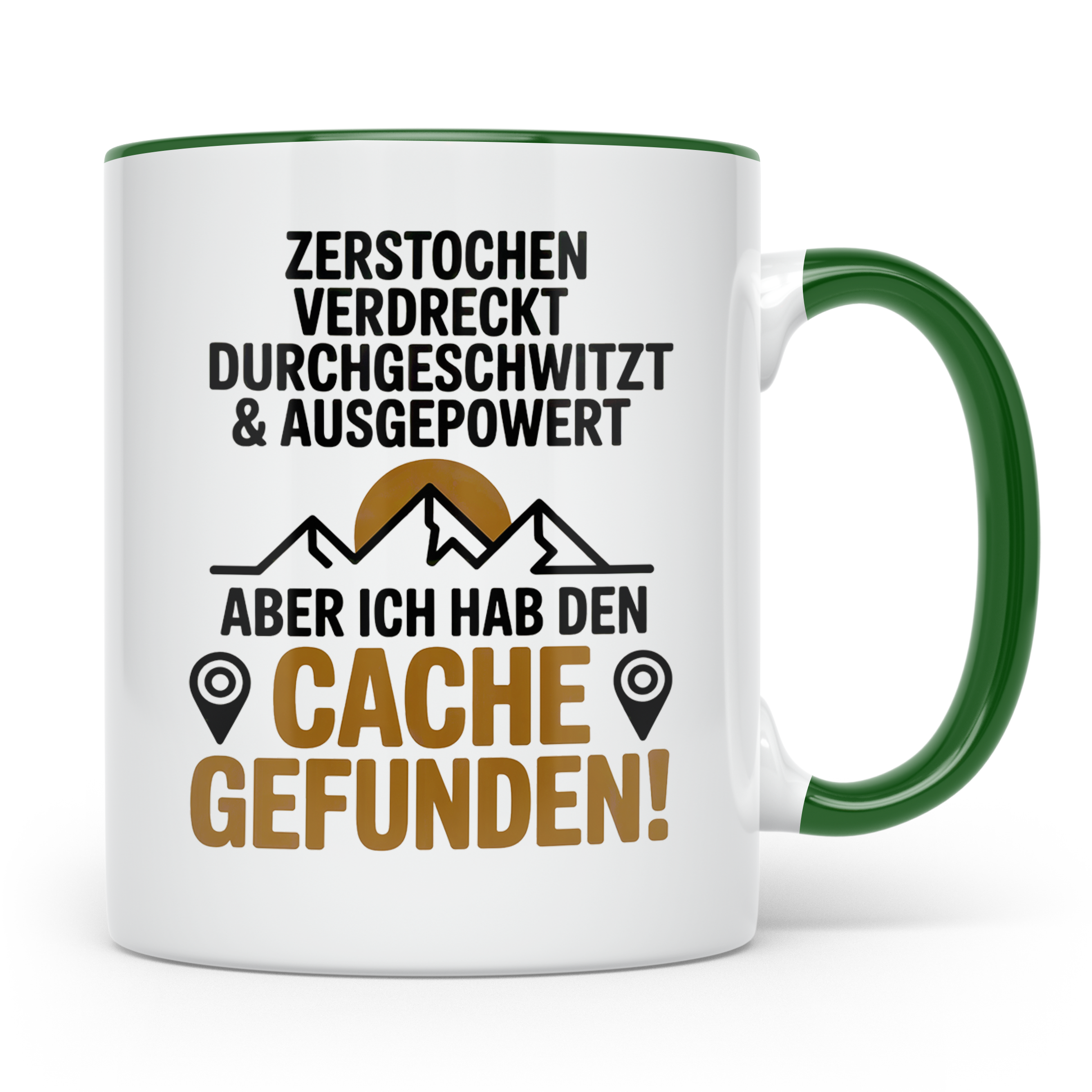 Geocaching Tasse - Zerstochen Verdreckt Cache gefunden Gesch – Grün [farbe:grün]