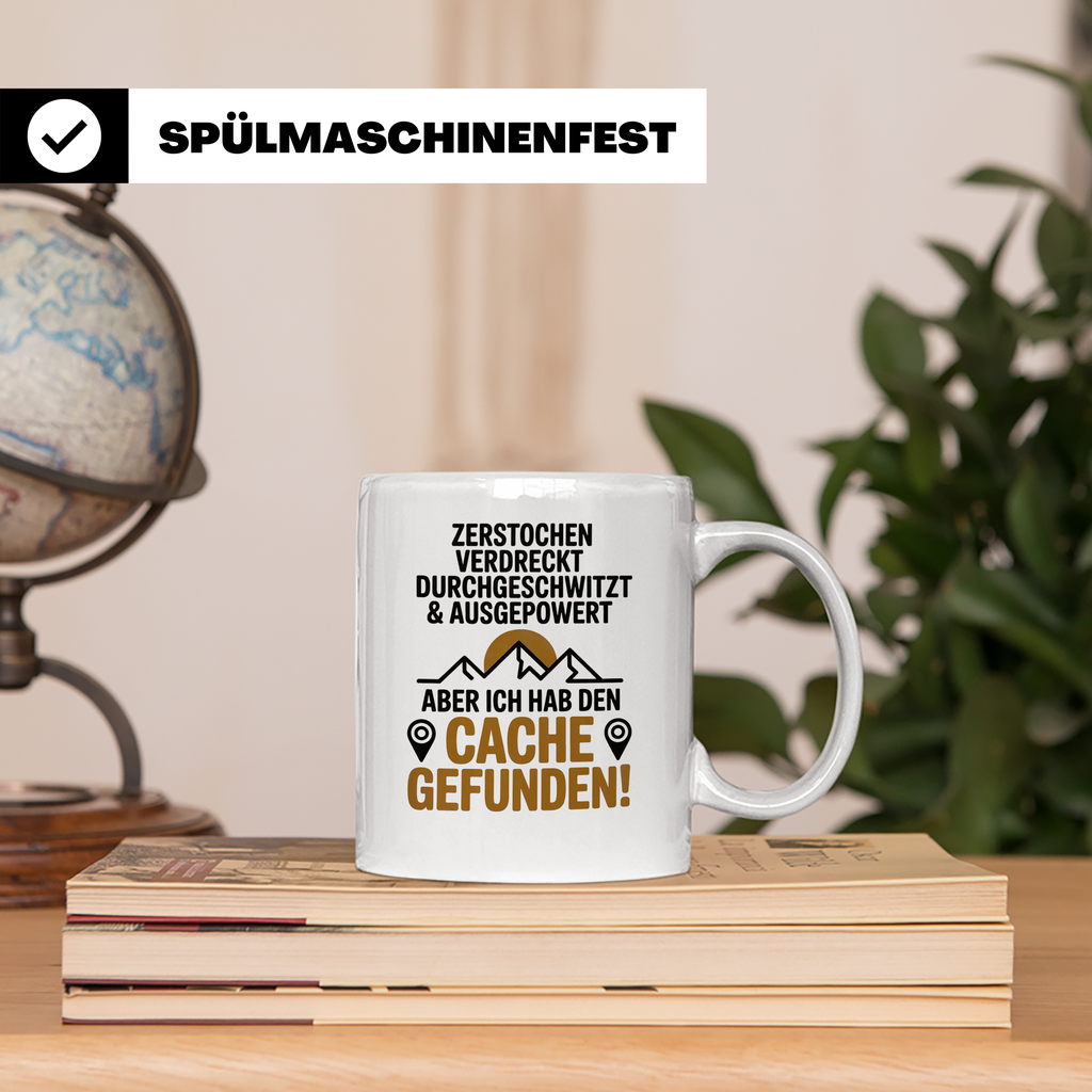 Geocaching Tasse - Zerstochen Verdreckt Cache gefunden Gesch – Weiß [farbe:weiß]
