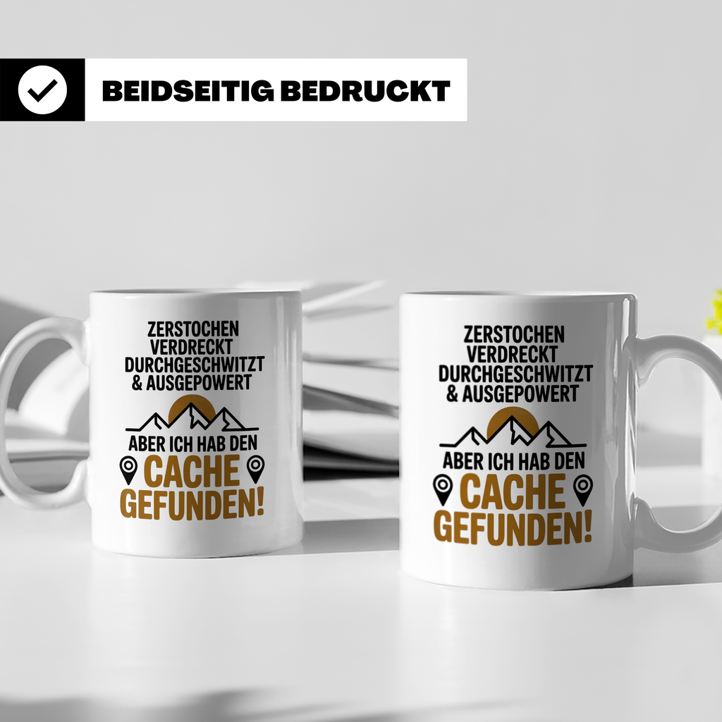 Geocaching Tasse - Zerstochen Verdreckt Cache gefunden Gesch – Weiß [farbe:weiß]