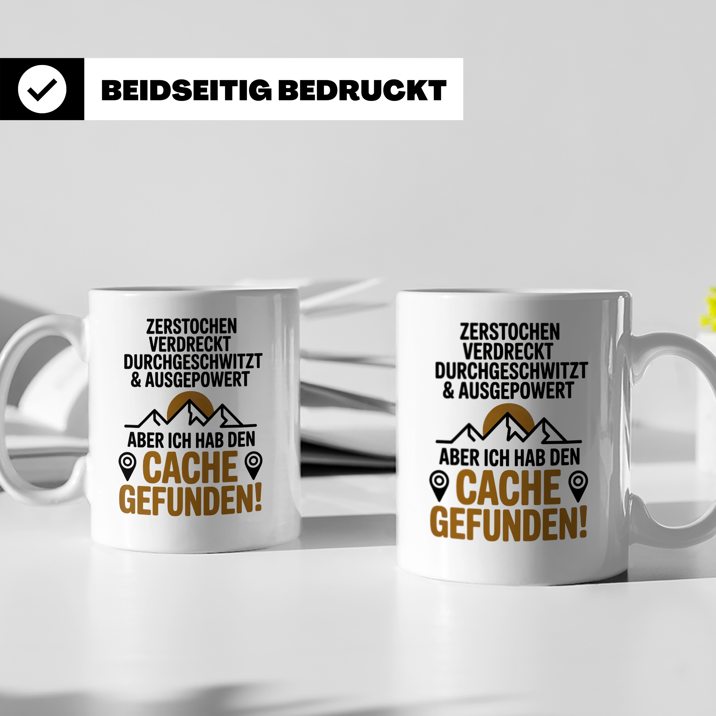 Geocaching Tasse - Zerstochen Verdreckt Cache gefunden Gesch – Weiß [farbe:weiß]