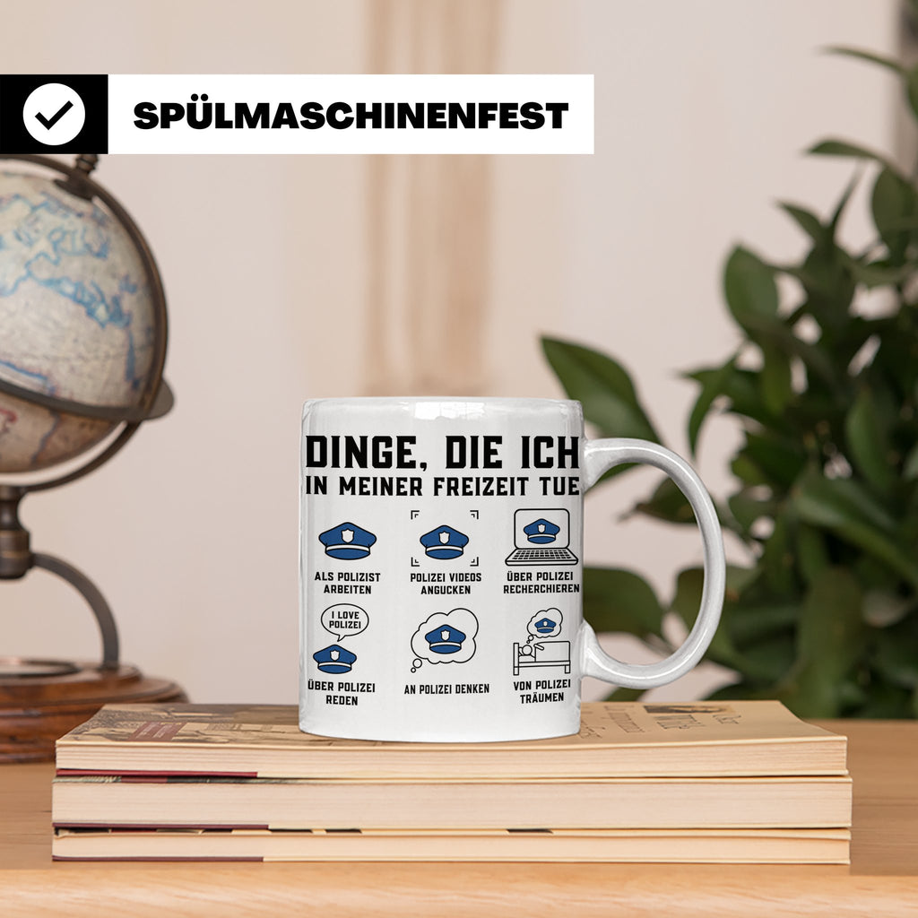 Polizist Tasse lustig Dinge die ich in meiner Freizeit tue K – Weiß [farbe:weiß]