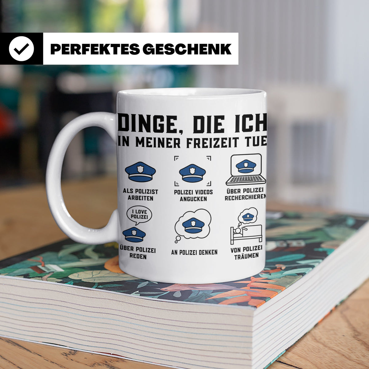 Polizist Tasse lustig Dinge die ich in meiner Freizeit tue K – Weiß [farbe:weiß]