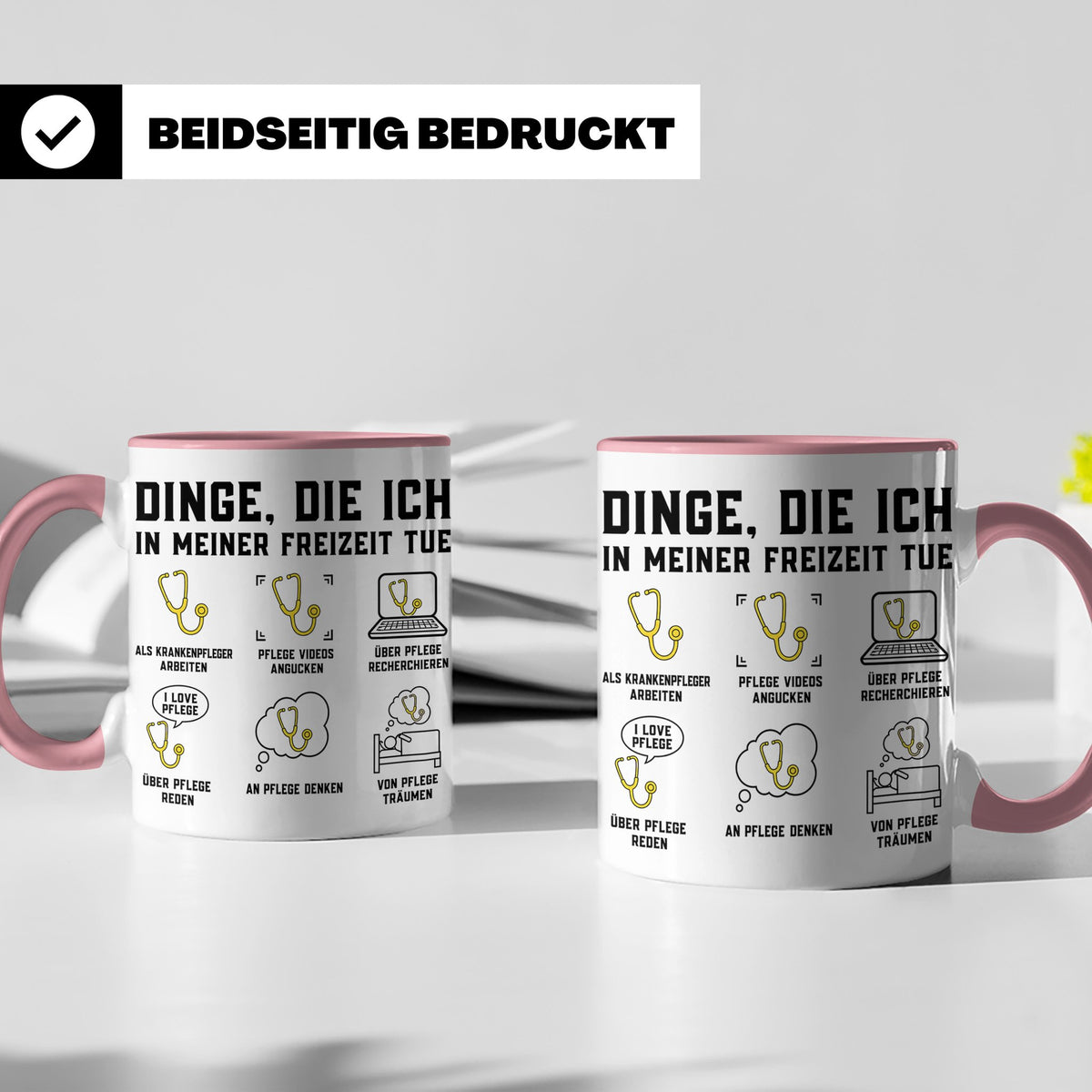 Krankenpfleger Tasse mit Spruch 'Dinge, die ich in meiner Fr – Rosa [farbe:rosa]