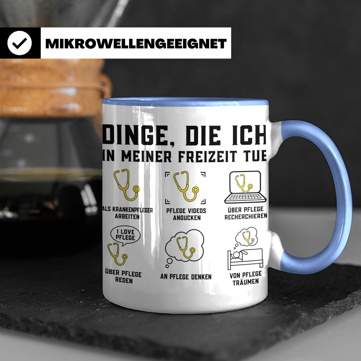 Krankenpfleger Tasse mit Spruch 'Dinge, die ich in meiner Fr – Blau [farbe:blau]
