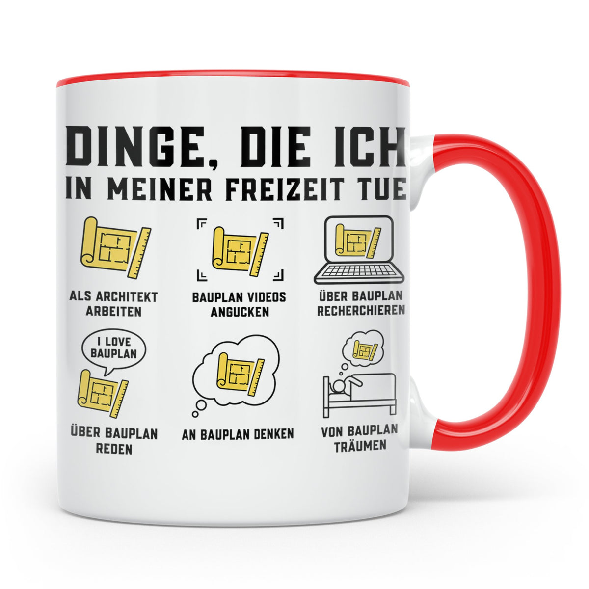 Architekt Tasse mit lustigem Bauplan Spruch | Geschenk für B – Rot [farbe:rot]