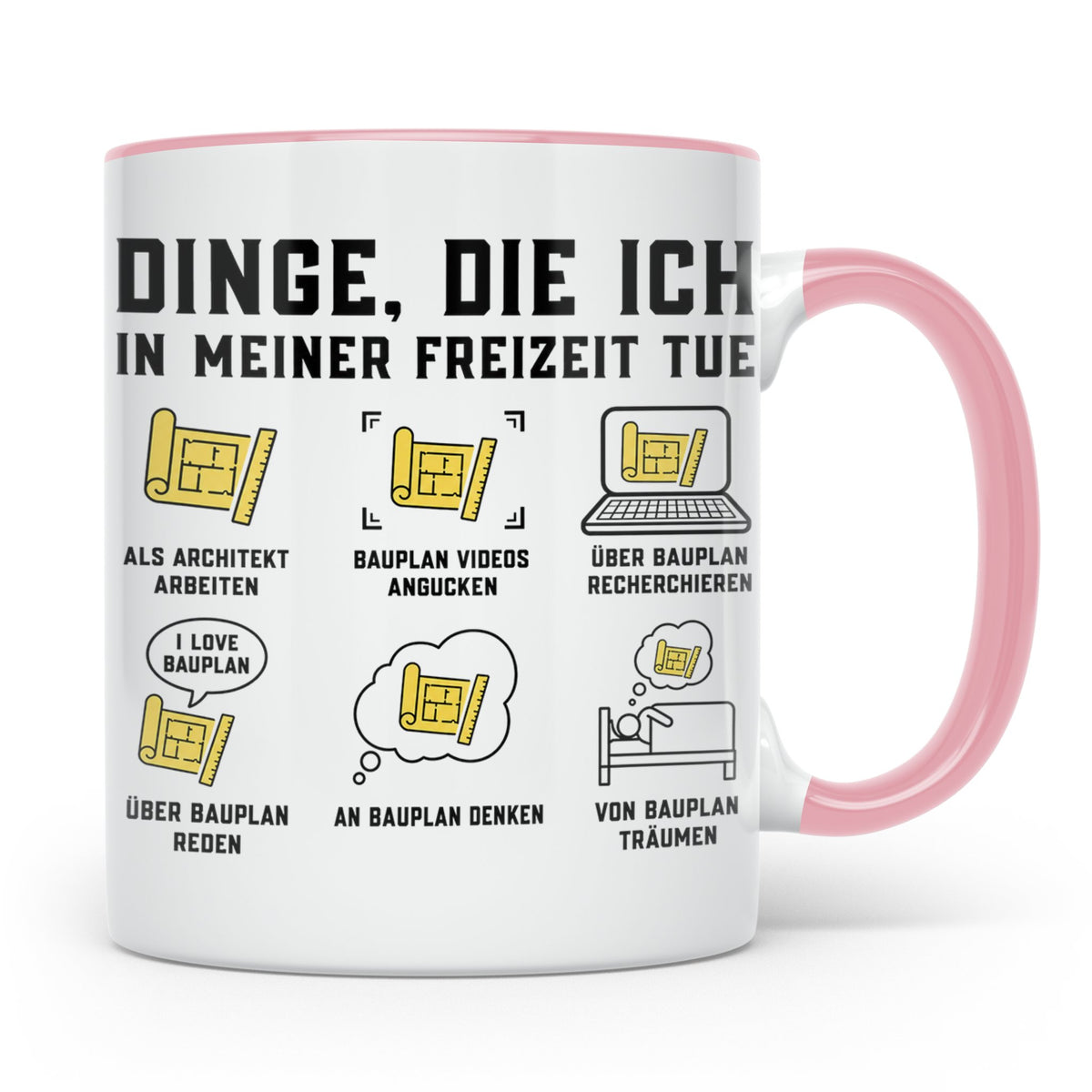 Architekt Tasse mit lustigem Bauplan Spruch | Geschenk für B – Rosa [farbe:rosa]