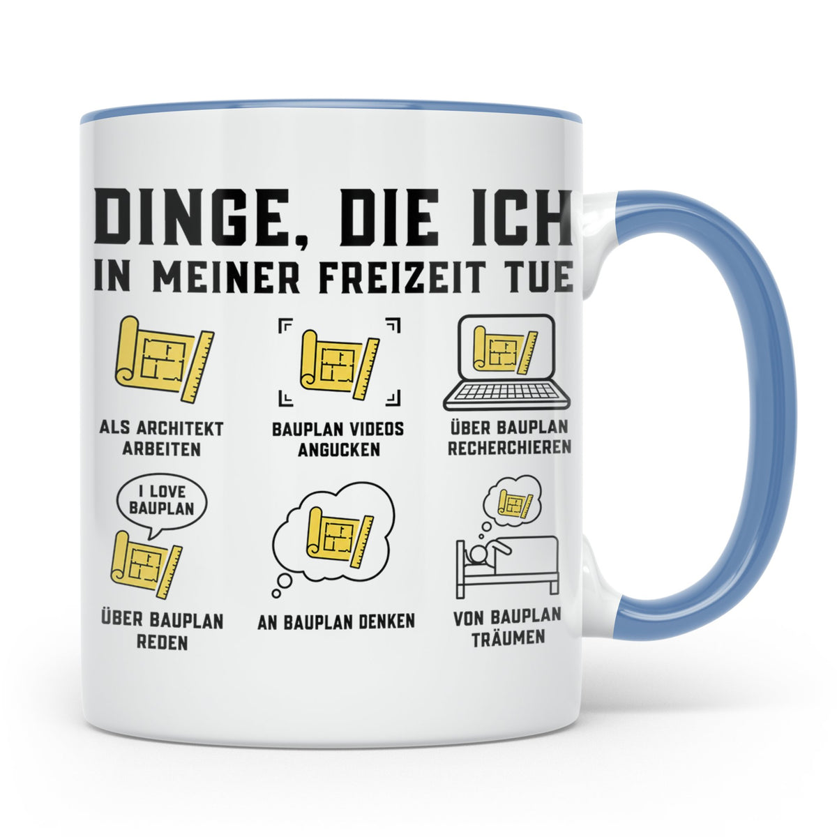 Architekt Tasse mit lustigem Bauplan Spruch | Geschenk für B – Blau [farbe:blau]