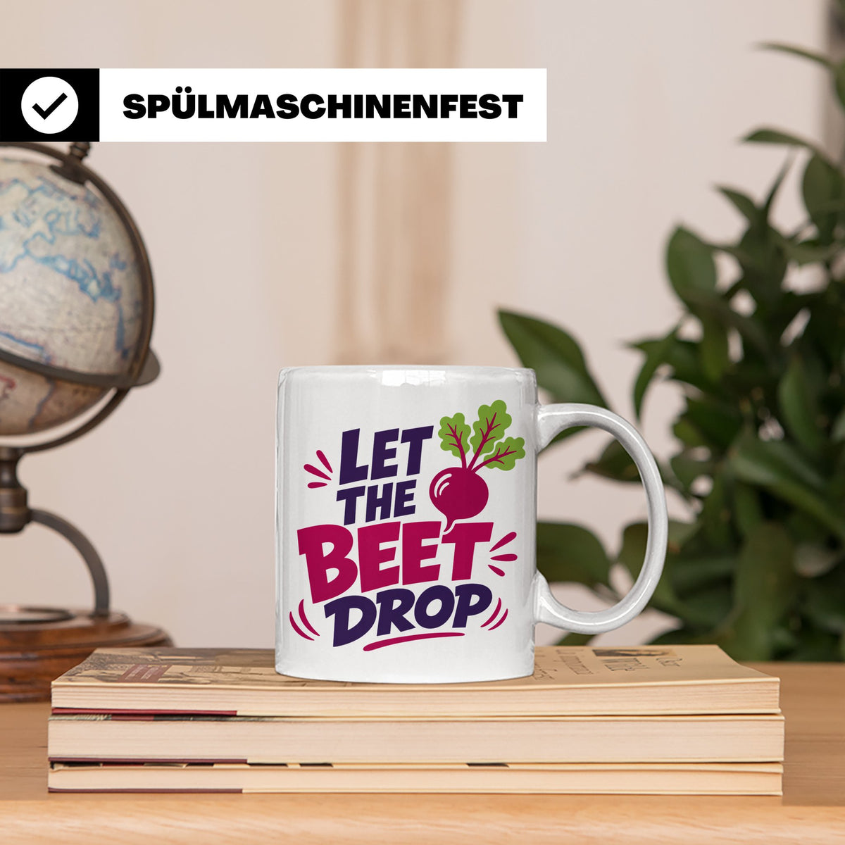Let The Beet Drop Tasse für DJs & Gärtner, Lustiger Veganer  – Weiß [farbe:weiß]