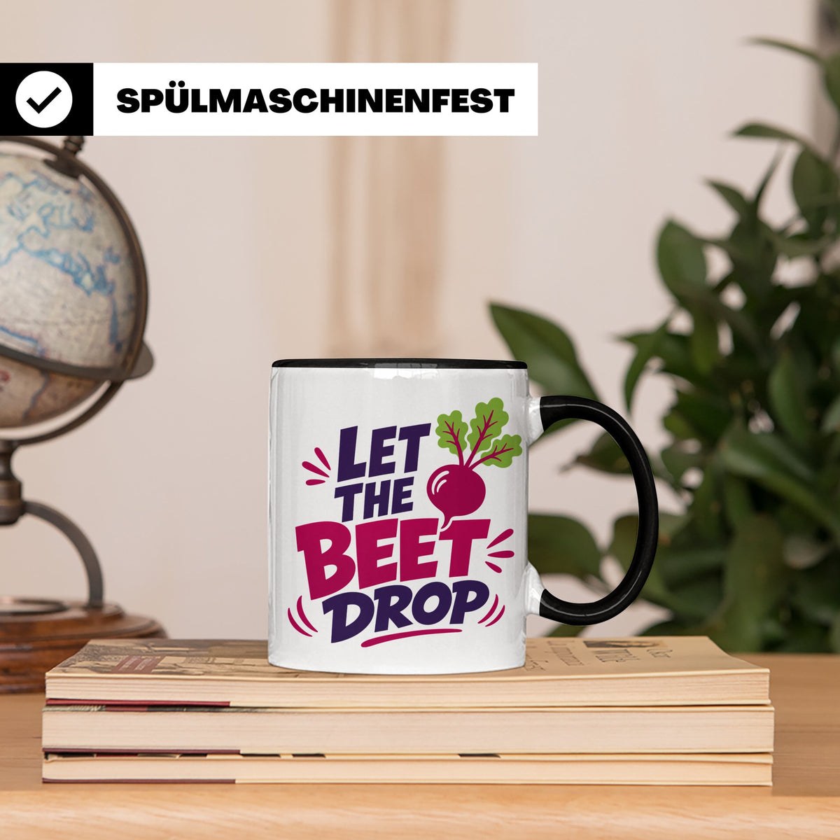Let The Beet Drop Tasse für DJs & Gärtner, Lustiger Veganer  – Schwarz [farbe:schwarz]