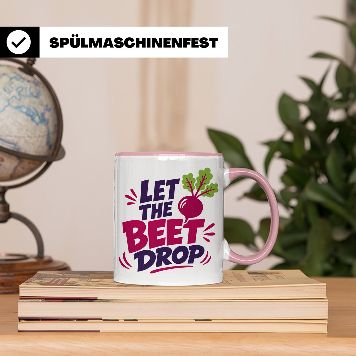 Let The Beet Drop Tasse für DJs & Gärtner, Lustiger Veganer  – Rosa [farbe:rosa]
